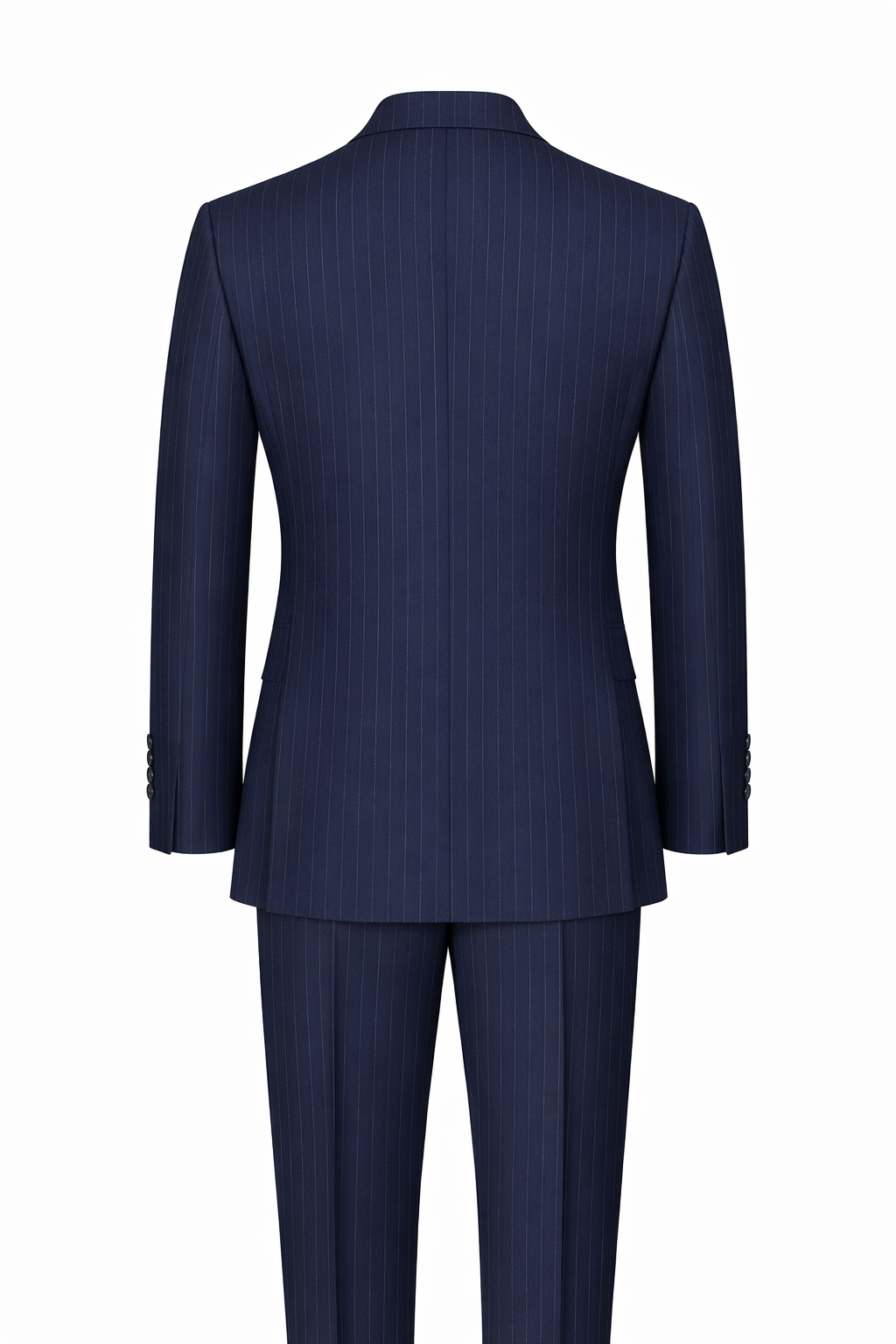 Navy Pinstripe Double-Breasted Suit in Terry Wool