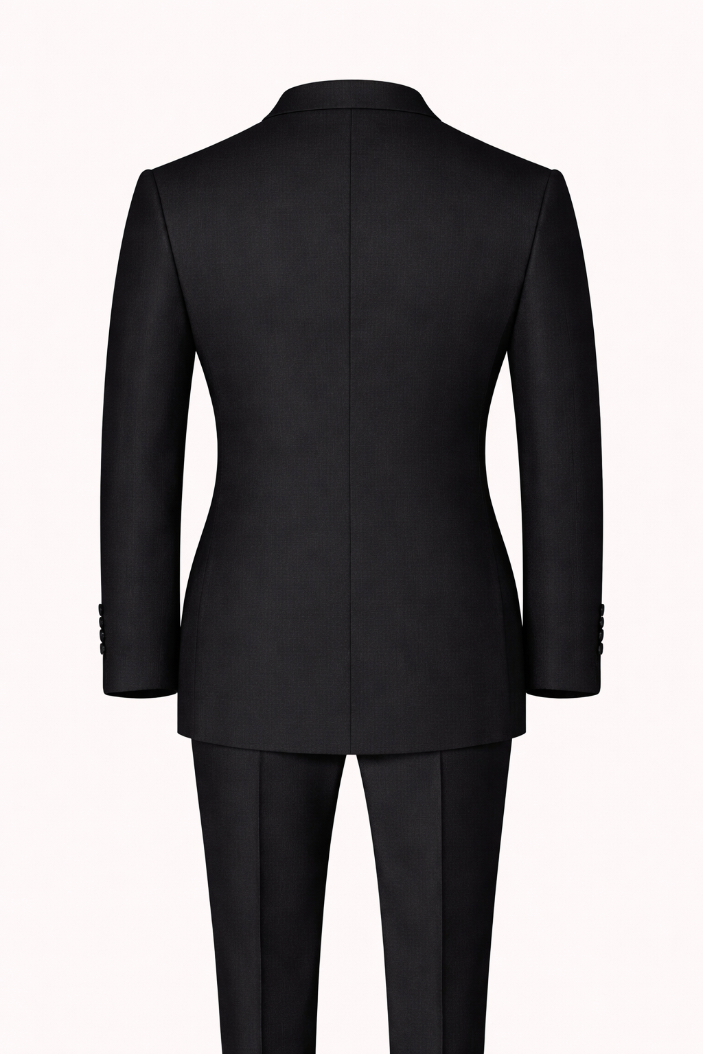 Classic Black Double-Breasted Terry Wool Suit
