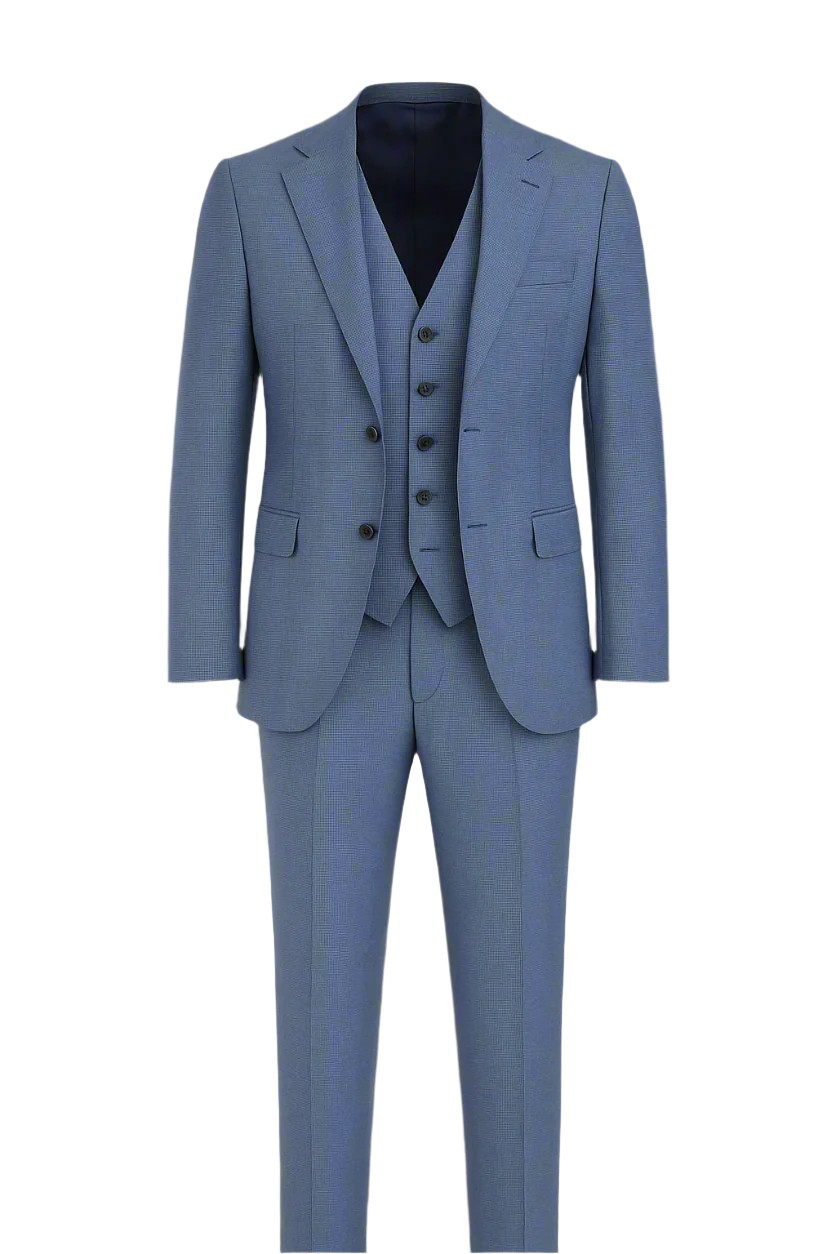Elegant Sky Blue 3-Piece Terry Wool Suit with Micro Checks – Old Money Elegance