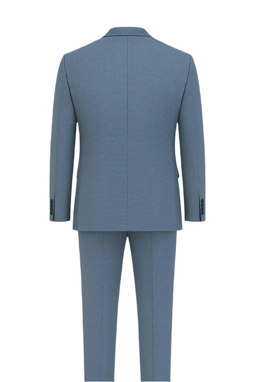 Elegant Sky Blue 3-Piece Terry Wool Suit with Micro Checks – Old Money Elegance
