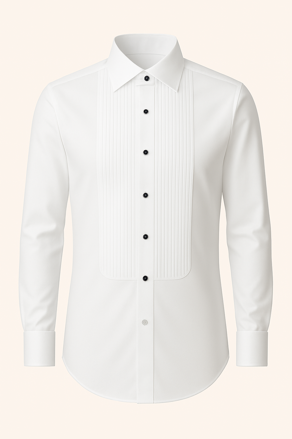 White Giza Cotton Tuxedo Shirt with Pleated Front & Double Cuffs