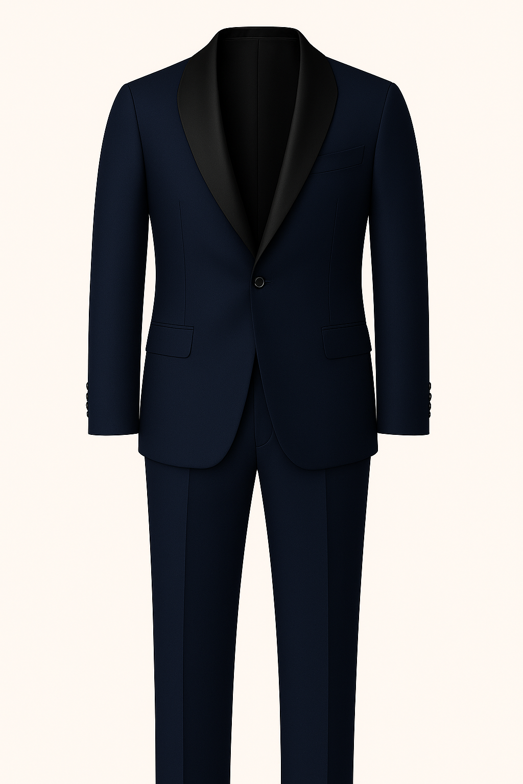 Midnight Navy Single-Breasted Tuxedo with Satin Lapel