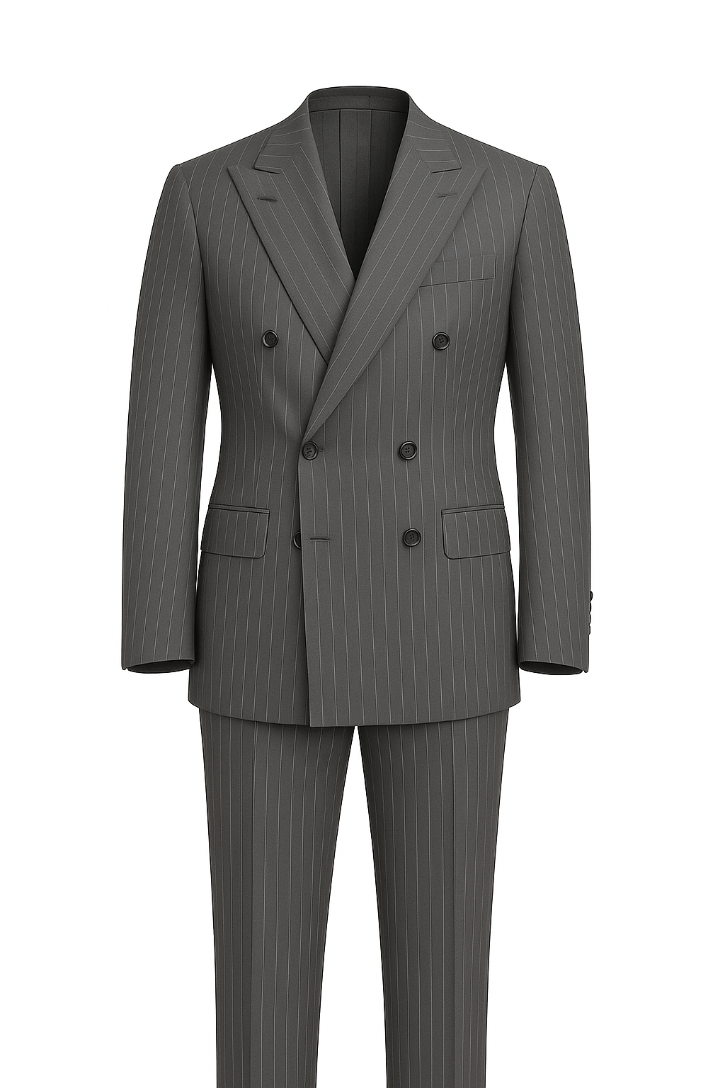 Double-Breasted Grey Pinstripe Suit in South Australian Merino Wool