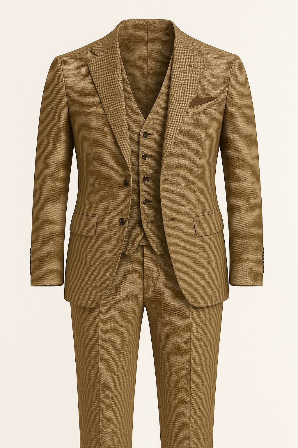 Classic Light Brown 3-Piece Terry Wool Suit with Micro Checks – Old Money Elegance
