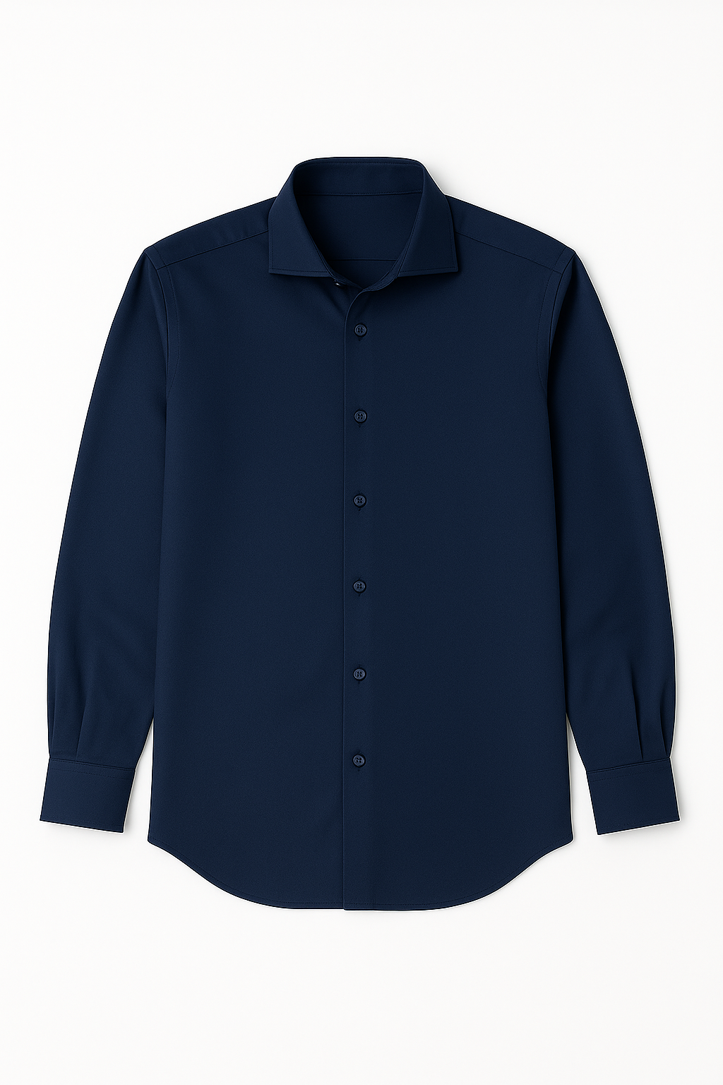 Navy Satin-Finish Cotton Lycra Stretch Shirt