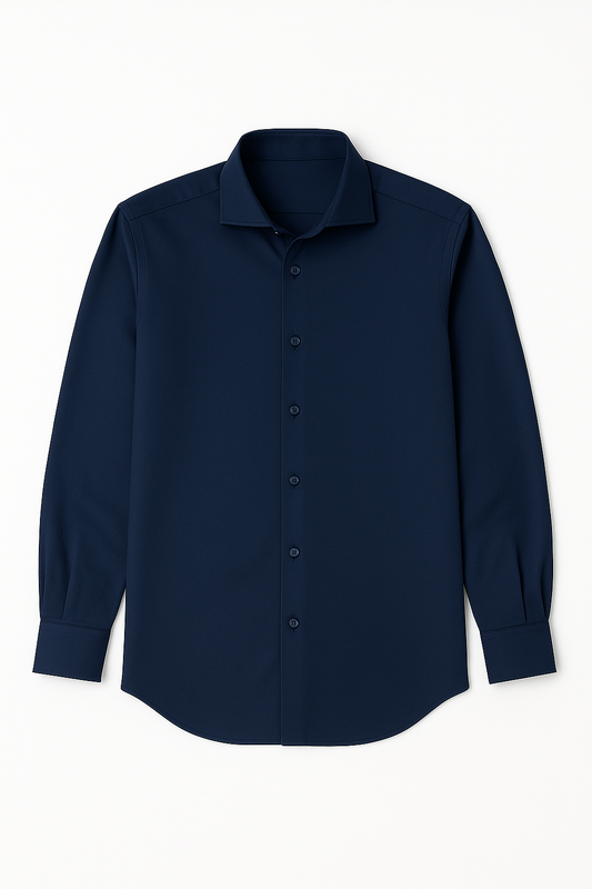 Navy Satin-Finish Cotton Lycra Stretch Shirt