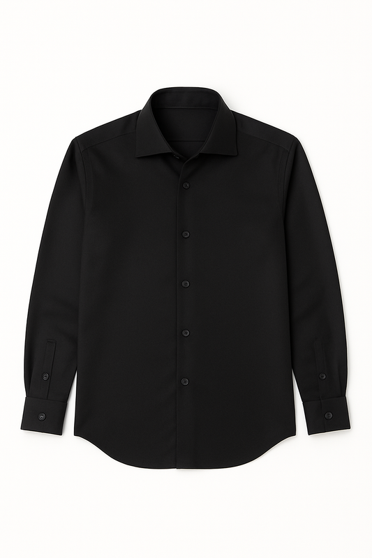 Black Satin-Finish Cotton Lycra Stretch Shirt