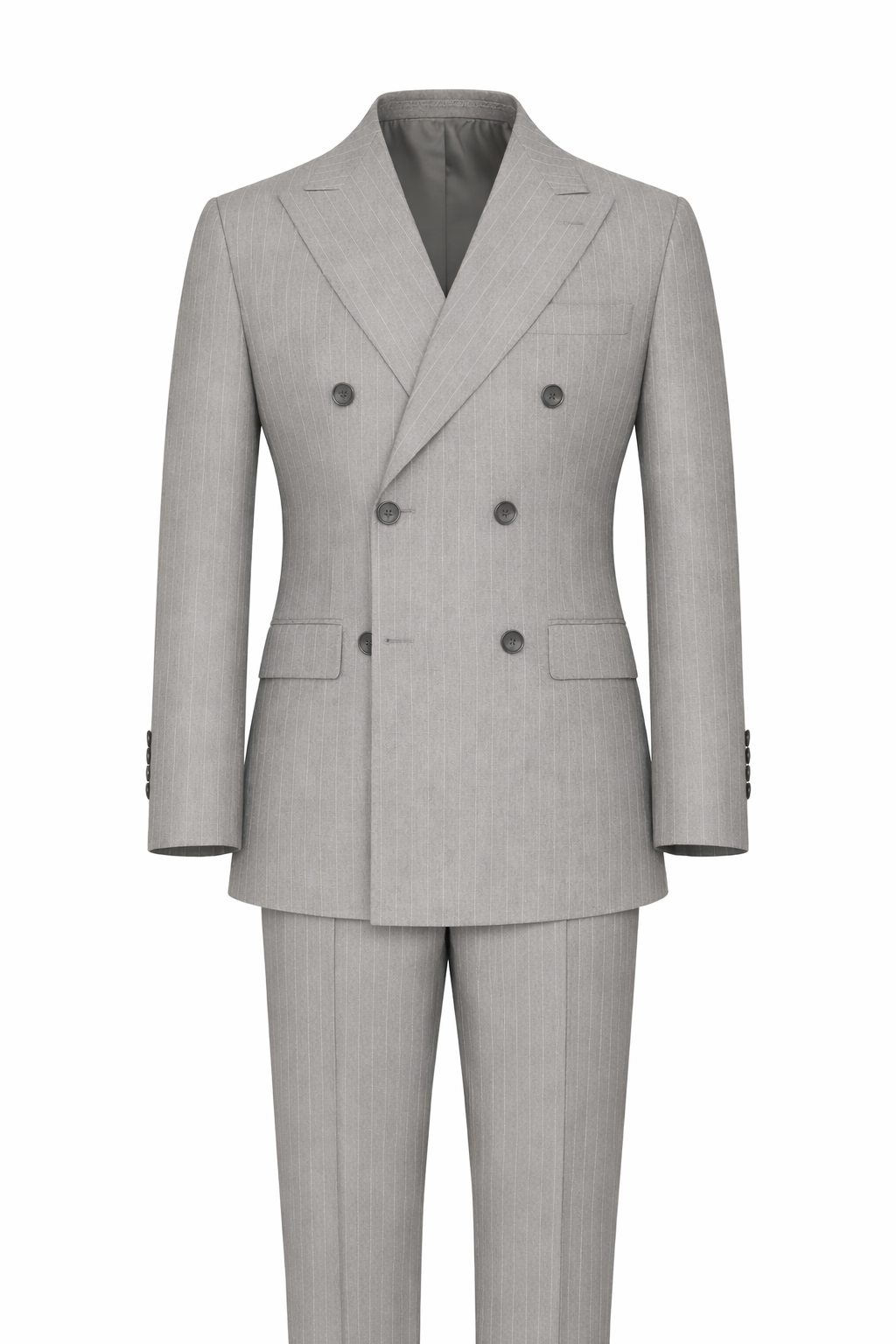 Light Grey Pinstripe Double-Breasted Terry Wool Suit