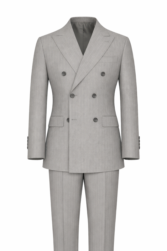 Light Grey Pinstripe Double-Breasted Terry Wool Suit