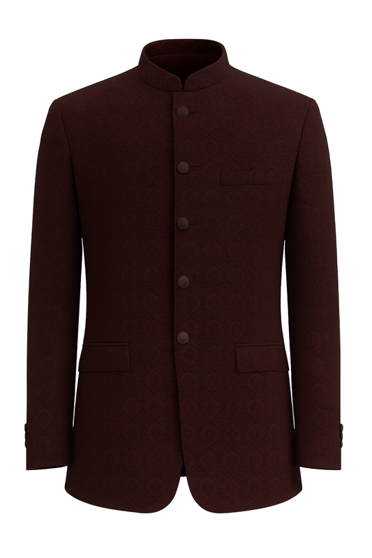 Maroon Jacquard Textured Bandhgala Coat