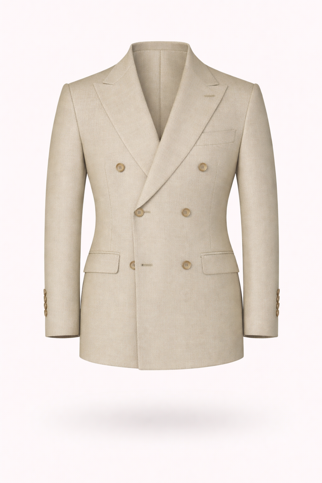 Beige Double-Breasted Terry Wool Blazer