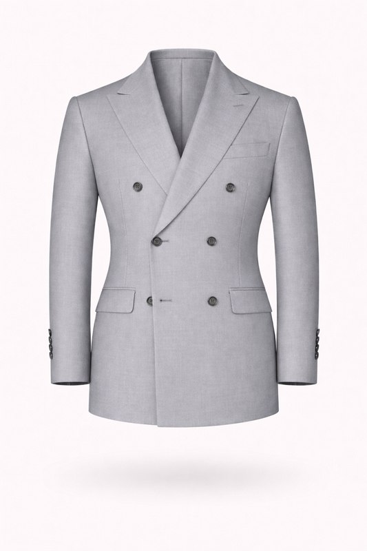 Light Grey Navy Double-Breasted Terry Wool Blazer