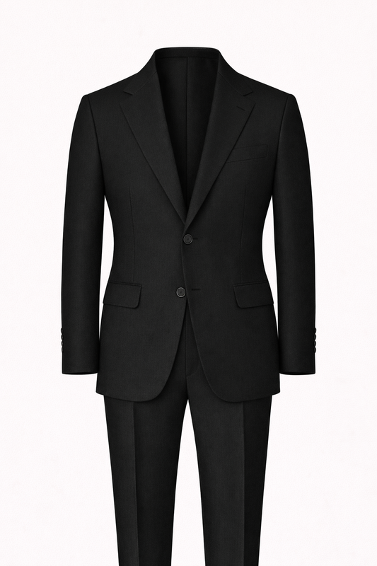 Black Single-Breasted Terry Wool Suit