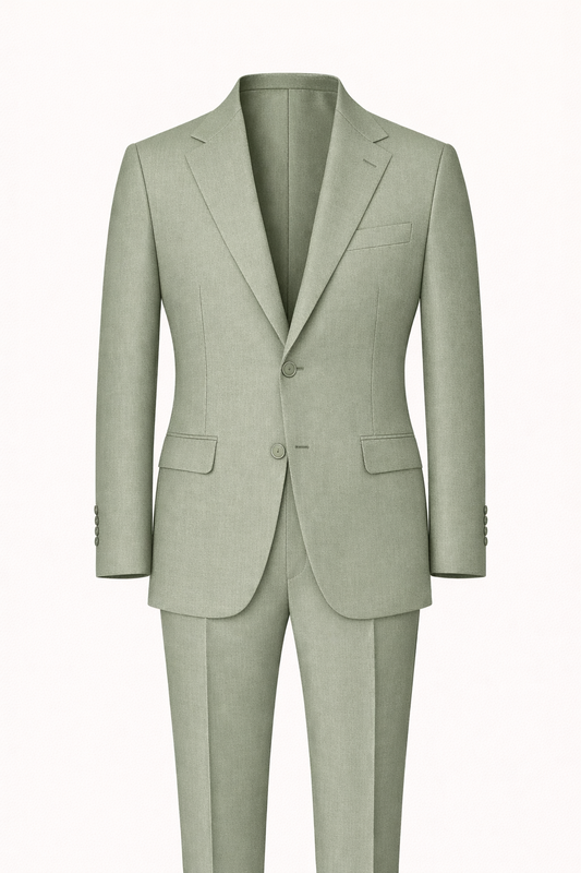 Sage Green Single-Breasted Terry Wool Suit