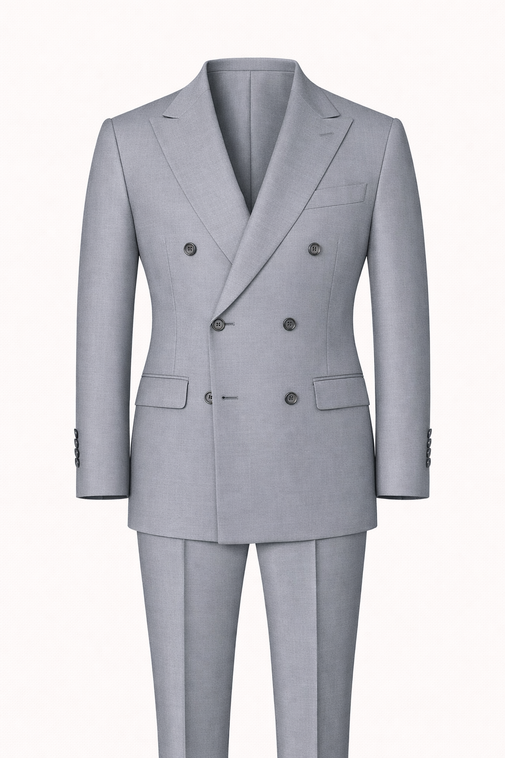 Classic Grey Double-Breasted Terry Wool Suit