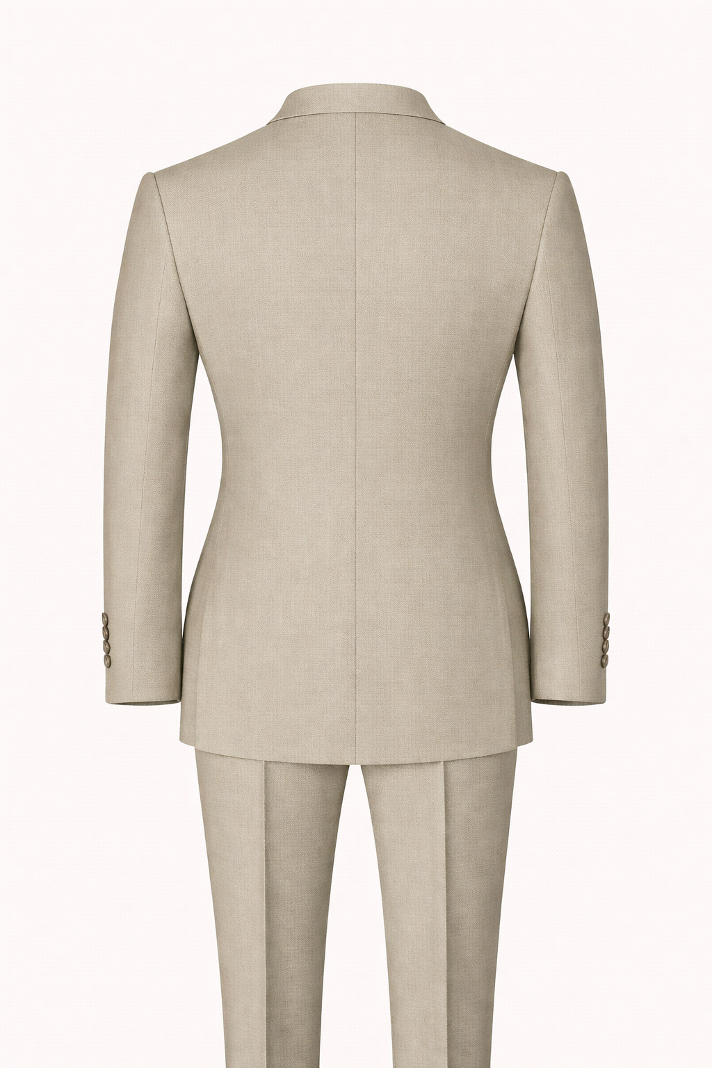 Beige Double-Breasted Terry Wool Suit