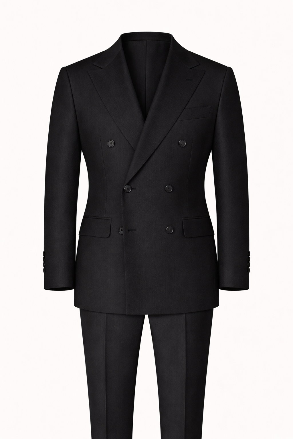 Classic Black Double-Breasted Terry Wool Suit