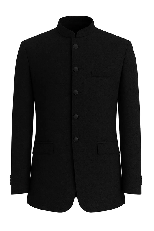 Black Jacquard Textured Bandhgala