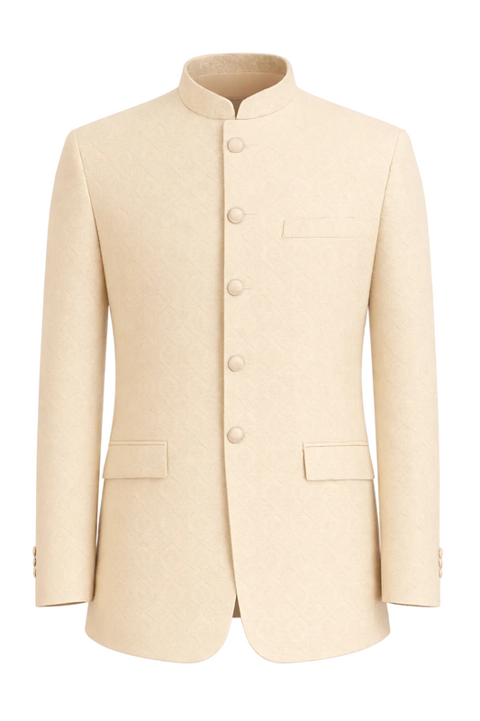 Cream Jacquard Textured Bandhgala Coat