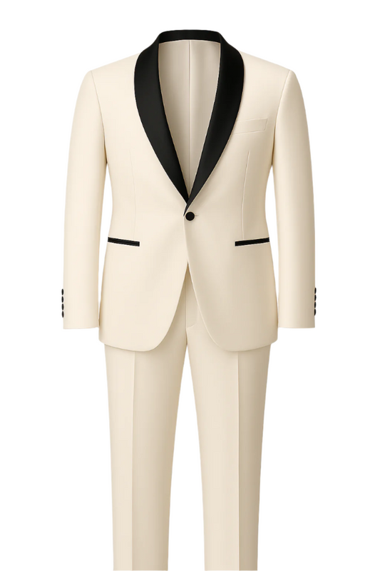 White Tuxedo with Black Satin Shawl Lapel – Armani Fabric