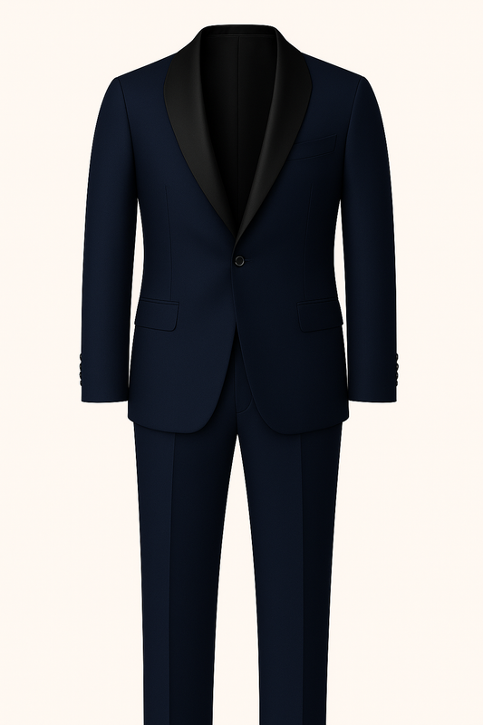 Midnight Navy Single-Breasted Tuxedo with Satin Lapel