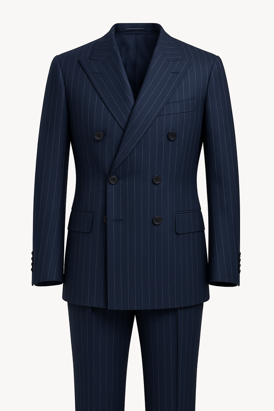 Double-Breasted Navy Pinstripe Suit in South Australian Merino Wool