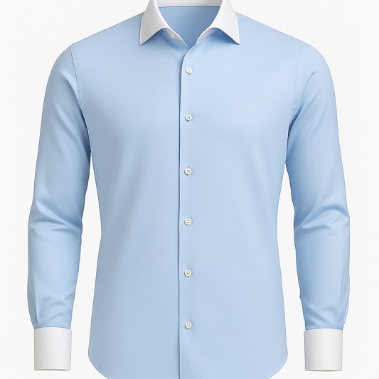 Sky Blue Contrast Collar Shirt – Double Cuff