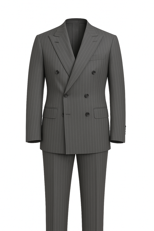 Double-Breasted Grey Pinstripe Suit in South Australian Merino Wool