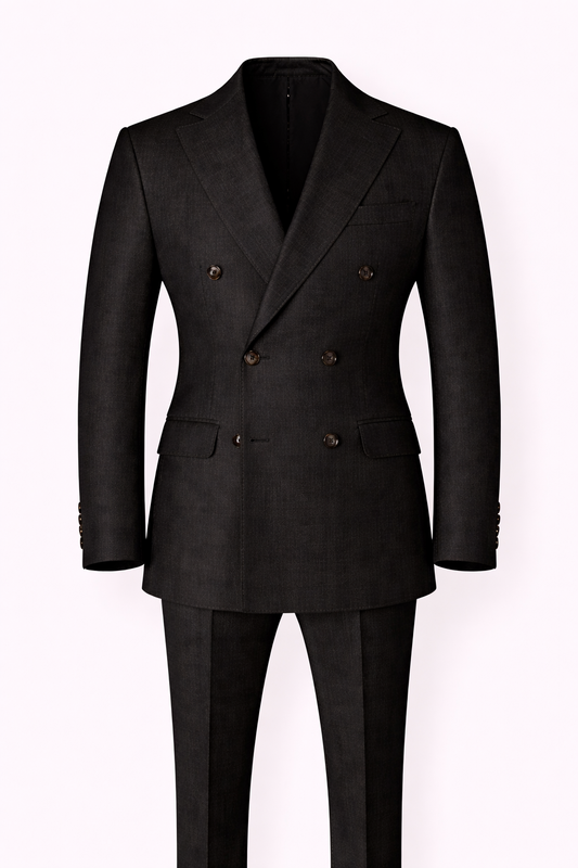 Premium European Linen Double-Breasted Suit in Black