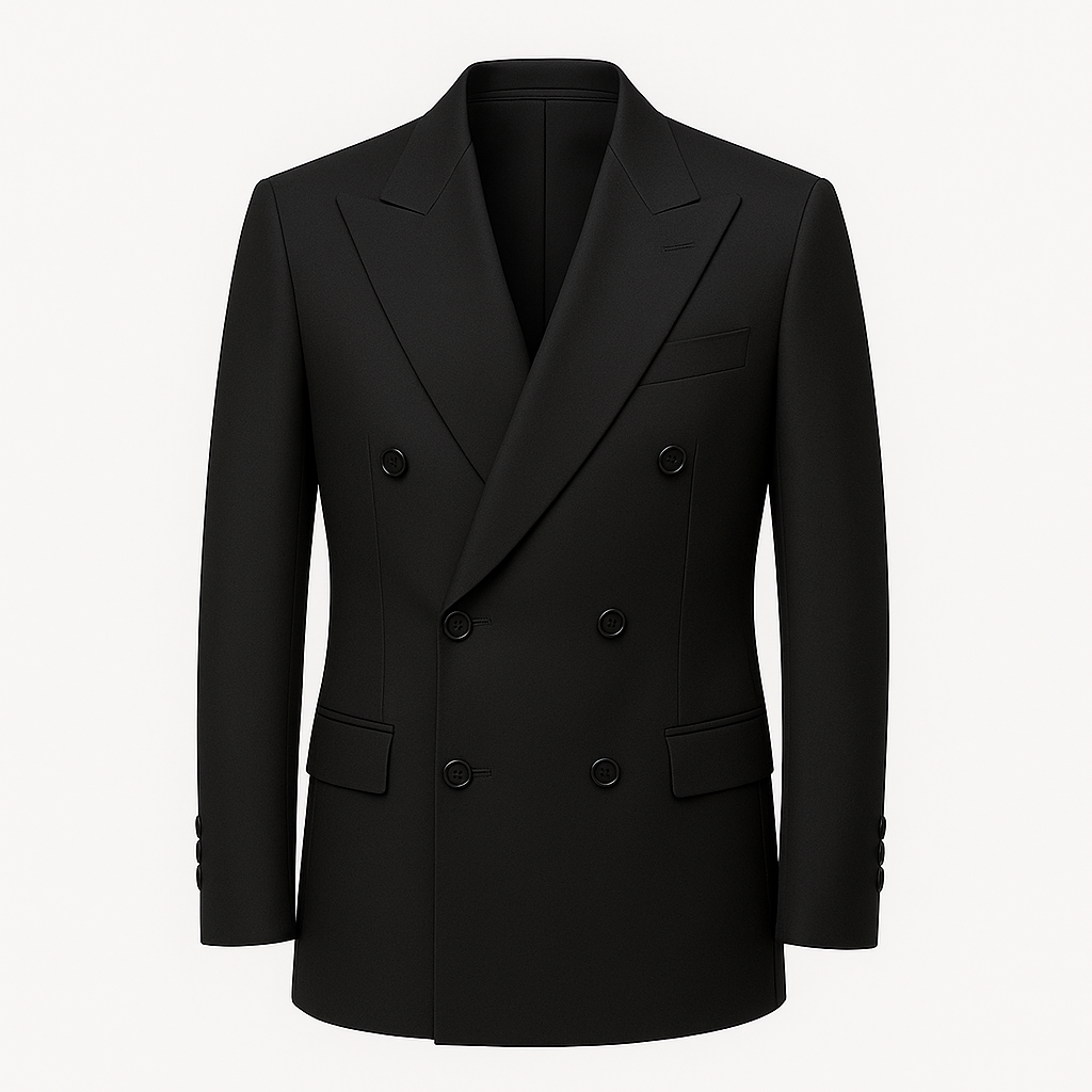 Classic Black Double-Breasted Suit with Peak Lapel