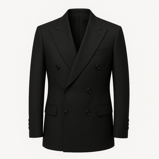 Classic Black Double-Breasted Suit with Peak Lapel