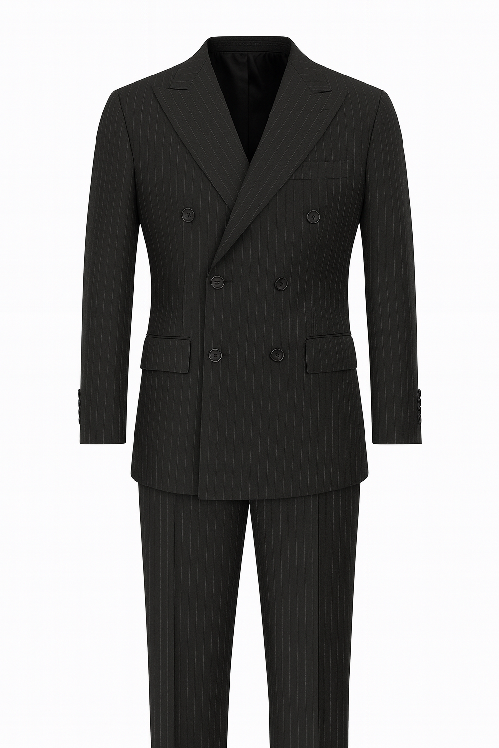 Double-Breasted Black Pinstripe Terry Wool Suit