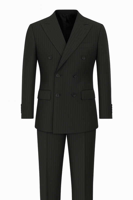 Double-Breasted Black Pinstripe Terry Wool Suit