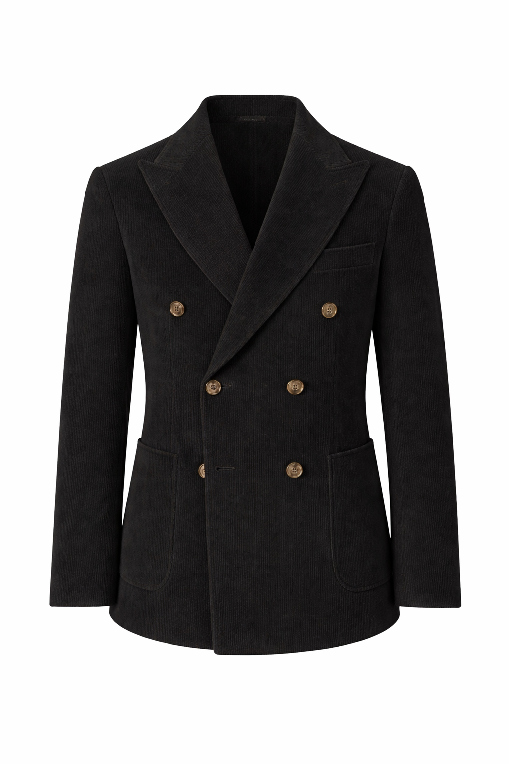 Black Corduroy Tailored Double Breasted Blazer