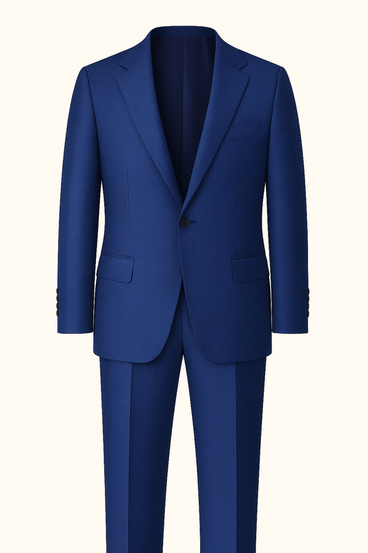 Royal Blue Glen Check Suit in South Australian Merino Wool