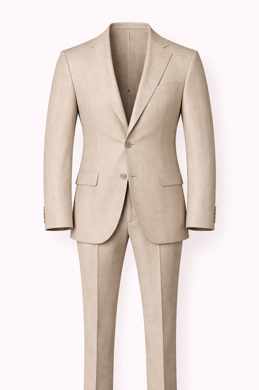 Premium European Linen Single-Breasted Suit in Light Beige