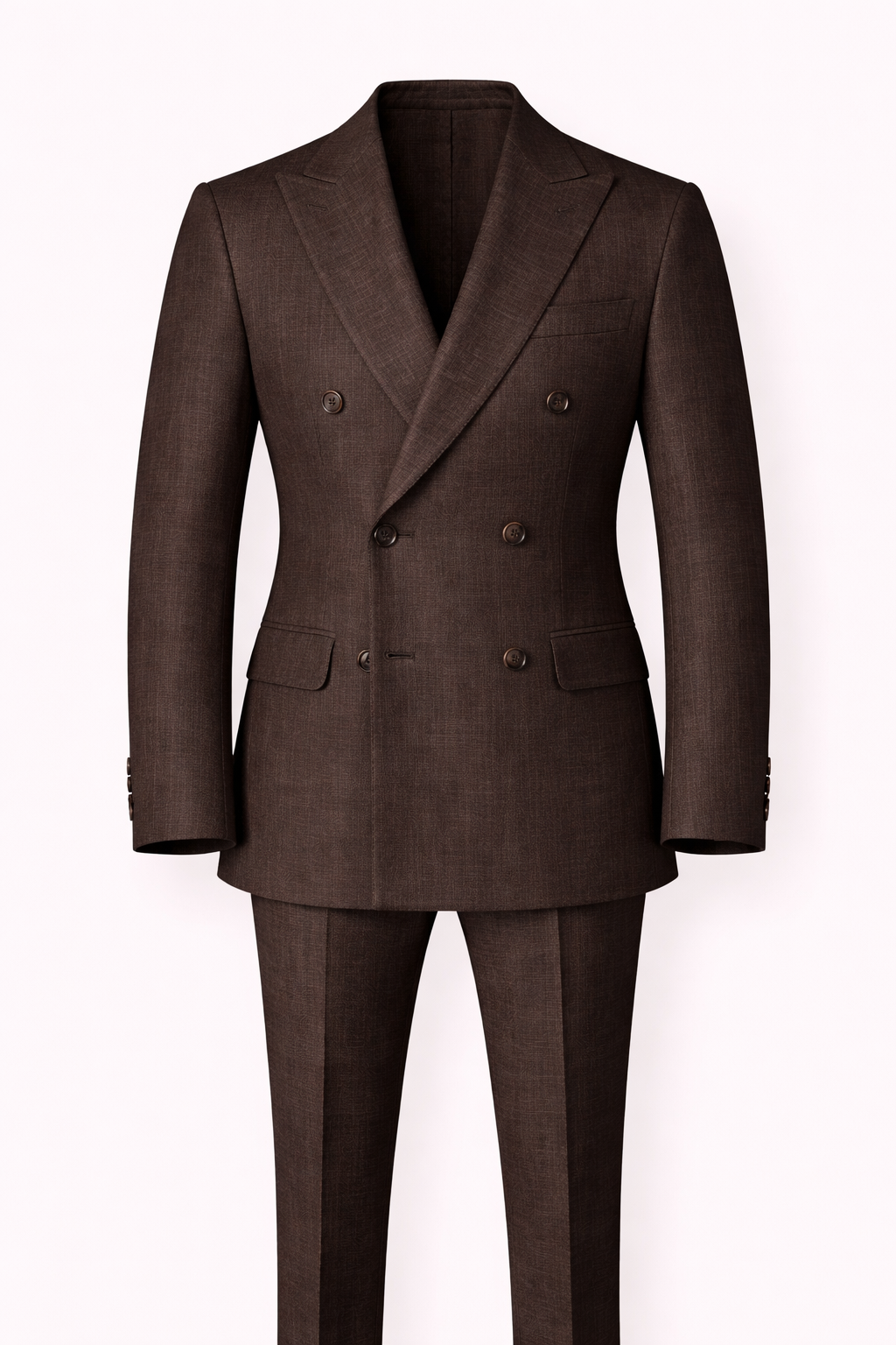 Premium European Linen Double-Breasted Suit in Brown