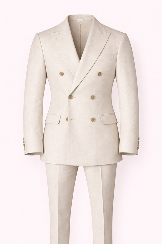 Premium European Linen Double-Breasted Suit in cream