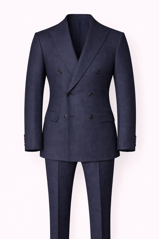Premium European Linen Double-Breasted Suit in Navy