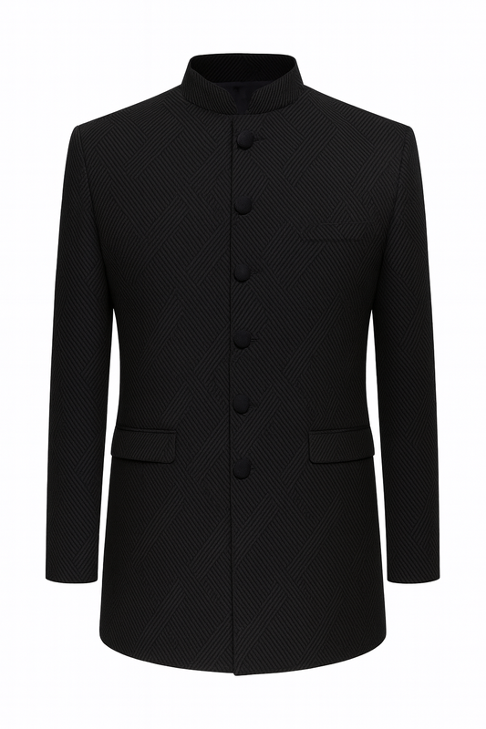 Black Jacquard Bandhgala Jacket for Men – Designer Indo-Western Occasion Wear